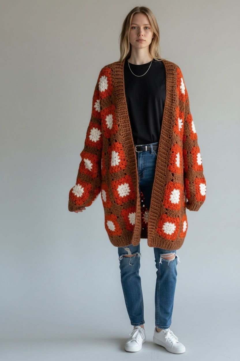 ABRIGO TEJIDO A MANO CROCHET